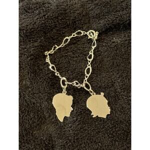 Vintage STERLING SILVER 7" mother's charm bracelet boy & girl UNENGRAVED charms